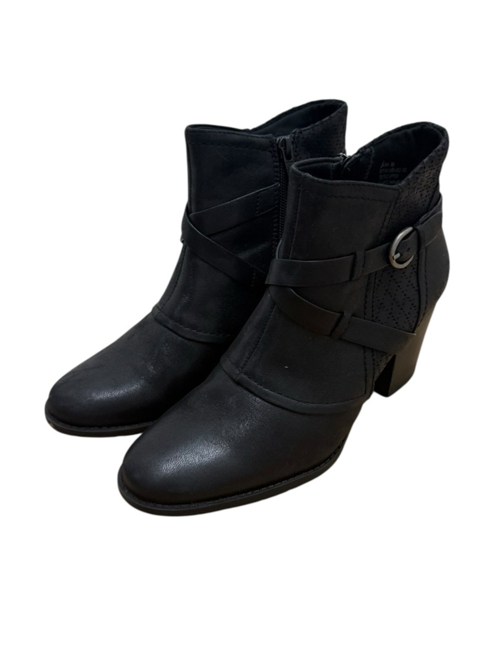 Bear Traps Black Ankle Boots Buckle Strap Block Heel Size 8